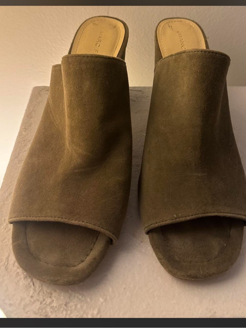 Marc Fisher Olive Green Suede Slip-On Mule